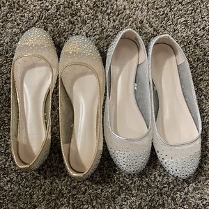 2 pairs DB studio rhinestone flats David’s Bridal silver/cream